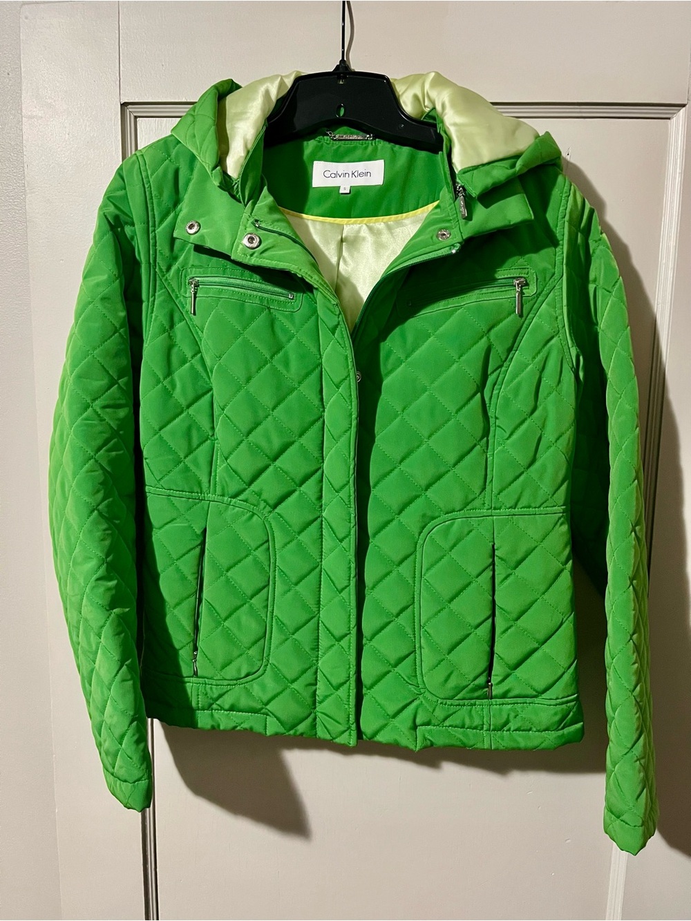 Calvin Klein Bright Green Quilted Hooded Puffer Jacket